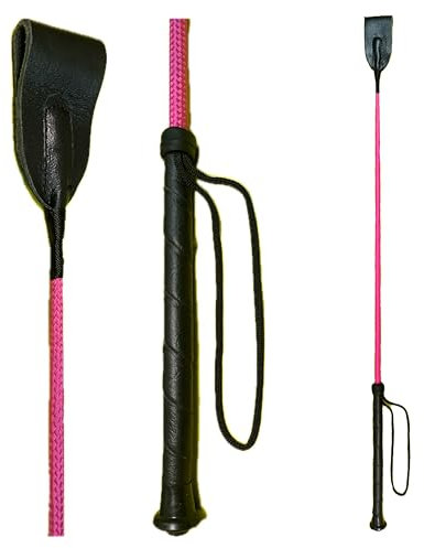 Riding Crop for Horse (Fuchsia) (27 Inch) Fiberglass Shaft with Leather Double Slapper