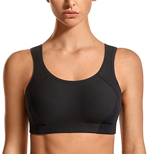 SYROKAN Damen Ohne Bügel Sport BH Starker Halt für Große Größen mit Einlage Schwarz 85G