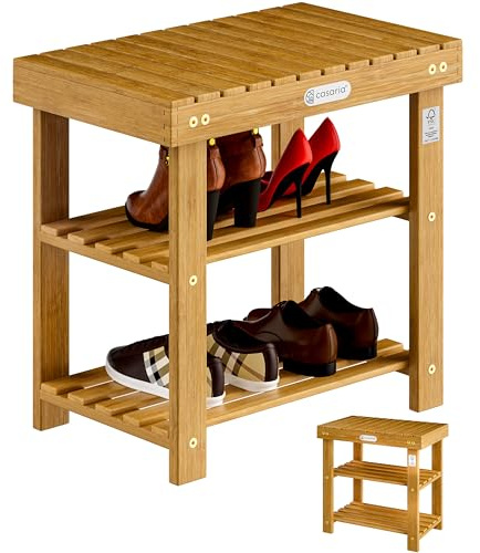 CASARIA® Banco Zapatero Estantería Zapatos 2 Estantes 50x33x46cm 160Kg Certificado FSC® Baño Sala Pasillo Entrada