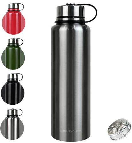 MIGHTYDUTY 1,5 Litros Botella Termica Botella Agua Acero Inoxidable Portátil Botellas Aislantes 6 – 24 Horas, Caliente y refrigerante, Botella Agua para Hogar Exteriores - Plata 1500ML
