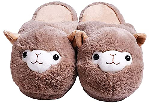 dressfan Pantoufle Alpaga Chaussons Unicorne Bottes en Peluche Arcenciel Chaussures de Maison Intérieur/Extérieur Enfant Fille Femme,Marron EU 36-38