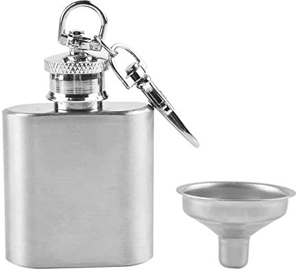 Noewmub Flachmann Edelstahl und Trichter Set, Tragbarer Auslaufsicherer Flask Geeignet für Den Transport von Wein und Wasser, 1 OZ, Silbermattes
