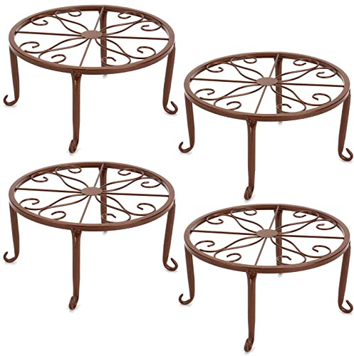 Tosnail 4 Pack 9 Metal Plant Stands for Indoor and Outdoor, Planters Stand, Flower Pots Holder, Beverage Dispenser Stand for Floor and Tabletop Decoration - Brown