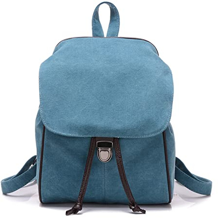 CORIOS Vintage Damen Rucksack Canvas Schultasche Multifunktionale Henkeltaschen Casual Schulranzen Schultertaschen für Arbeit Schule Büro Shopper Reise Outdoor Blau
