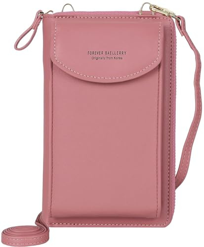 RRANCharltu Handytasche zum Umhängen Brieftasche Damen Umhängetasche Geldbörse mit Credit Card Slots für Frauen(Dunkelrosa)