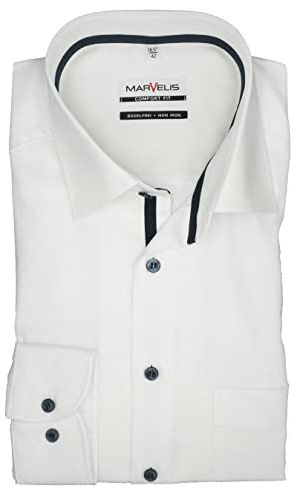 Marvelis Comfort Fit skjorta långärmad New Kent krage fin twill vit, Vit, 45