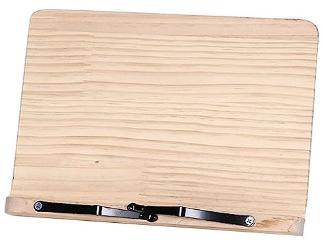 TUKA-i-AKUT Soporte para Lectura de Madera Soporte para Libros de Cocina, 7 Ángulos Ajustables, Atril de Madera de Pino con Papel Clips, Soporte para Libros de Recetas Tableta, 34x24cm TKD8060-M