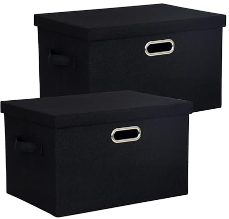 BinWhiz 2-Pack Storage Bins with Lid, 38x27x21 cm Fabric Cube Bins Organizer Basket Foldable Storage Box Containers with Handles for Closet Shelf Home Office Utility Room - Black