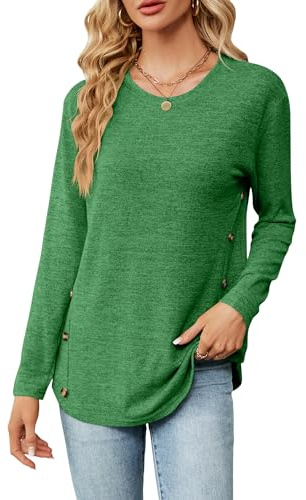 Heersan Camicia da Donna Maglietta a Maniche Lunga Elegante Camicette Blusa con Girocollo Top Casual Tinta Unita Moda T-Shirt da Donna