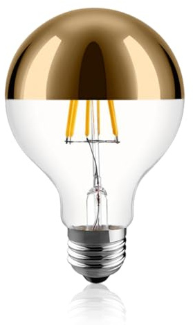 KarlunKoy Half Chrome Light Bulbs,Dimmable 6W (Eqv. 60W) Anti-Glare LED Light Bulbs,Soft White 2700K,G80/G25 Globe Light Bulb Half Gold Dipped,Decorative Mirror,E26 Base for Vanity (Pack of 1)