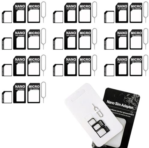 YUUSIKCO 10 Conjuntos SIM y Micro Adaptador de Tarjetas SIM Juego para Smartphone,Adaptador Tarjeta sim,Adaptador sim,teléfono móvil y Tablet: 4 en 1 Juego Completo