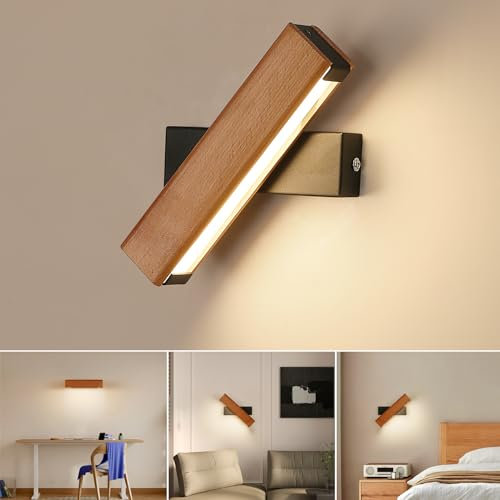Dorlink LED Wandleuchte Innen, Wandlampe Innen Holz, 5W Wandleuchten Holz Drehbar, Wandlampe Schlafzimmer, 3000K Warmweiß, Moderne Wandbeleuchtung für Schlafzimmer, Flur, Treppenhaus, Veranda
