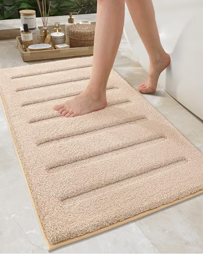 COLOR&GEOMETRY Badematte Badteppich rutschfest Waschbar, 61 x 110 cm Badezimmerteppich Groß Absorbierende Weiche Badvorleger, Badematte Beige für Badezimmerboden, Dusche, Badewanne, Waschküche