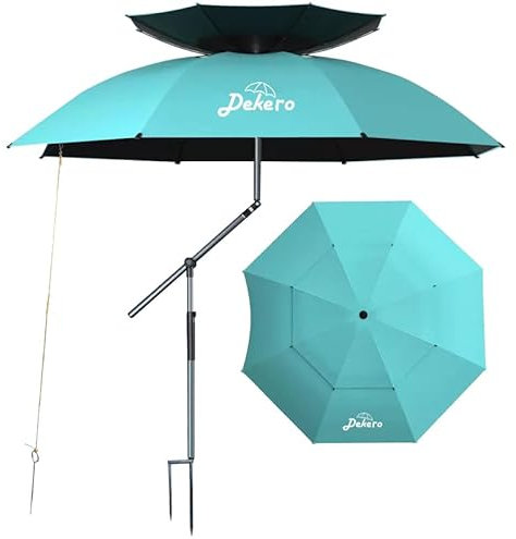 Dekero 240cm Strandschirm Windfest Stabil,UV 50 Mit Erdspieß Sonnenschirm Strand