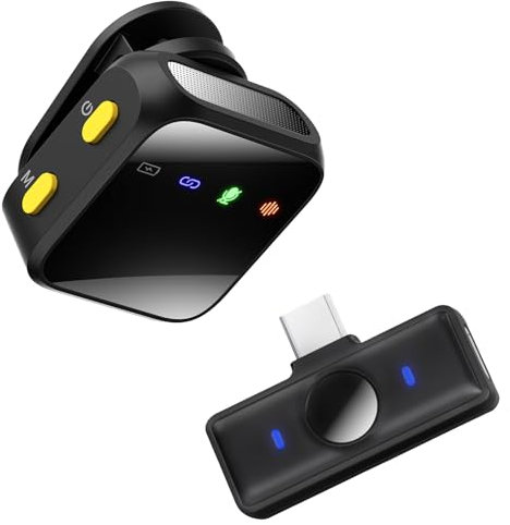 Amazpro Microfono da bavero wireless con clip e magnetico, AI riduzione del rumore, batteria 120 mAh di lunga durata, registrazione audio a distanza per smartphone, fotocamera e PC(USB C)