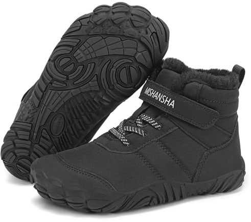Mishansha Stivali Neve Bambino Caldo Comode Scarpe Barefoot Invernali Antiscivolo Leggere Scarponcini da Neve Ragazzi Ragazze Stivaletti Inverno con Imbottitura, Chill II, Nero 26 EU