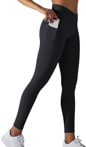 JTSONN Damsportleggings, hög midja, magkontroll, sportbyxor, långa, ogenomskinliga yogabyxor med fickor, tights, träningsbyxor, yoga, gym, löparbyxor, sportleggings