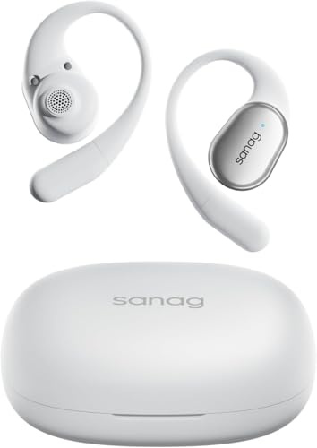 SANAG C16S Casque Bluetooth Sport, Écouteurs Bluetooth 5.3, 500mAh 56Hrs Ecouteur sans Fil avec 3D HiFi Stéréo,IPX4, Connexion Multipoint Adaptés au Travail, au Sport, aux Jeux d'exercice-Blanc