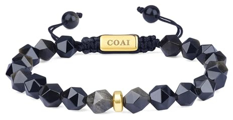 COAI Herrarmband i naturstenar, pärlarmband för män i fasetterade oregelbundna stenar tigeröga/sodalit/gyllene obsidian/röd jaspis/labradorit, 17cm, Sten, Obsidian