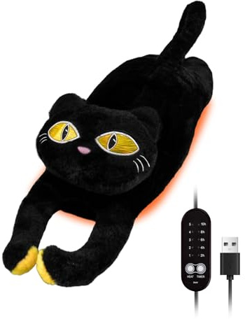 Cat Heating Pad for Period Cramps 5 Heat Settings Auto Shut Off USB Portable Electric Heat Pad Soft Thick Fuzz Stuffed Animal Cute Kitty Warmer for Body Pain Relief Comfort Accompany Help Relax Gift
