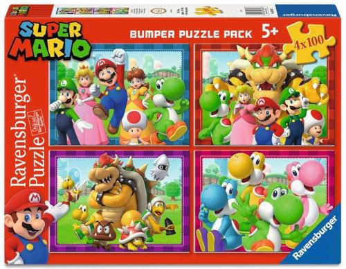 Ravensburger Puzzle pour Enfants 05689 - C'est l'heure de Mario ! — 4 Puzzles de 100 pièces dans Une boîte, pour Les Amis et Les Fans de Super Mario âgés de 5 Ans et Plus