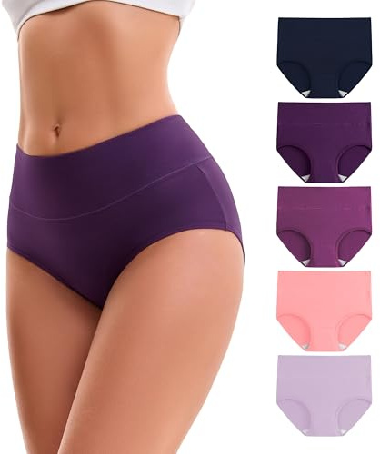 INNERSY Culotte Femme Coton Taille Haute Slip Confort Shorty Doux Lot de 5 | Sous-vêtements Confortable, Couverture Complète, Sans Étiquette, Entrejambe 100% Coton, Post Accouchement, Sport, Quotidien