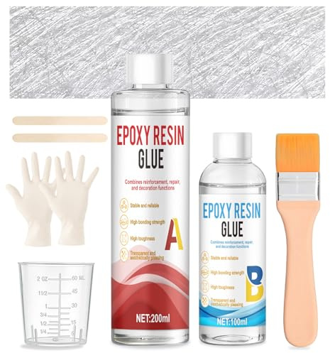 Glasfibersats, Glasfiber Reparationssats, Epoxiharts + 1 m² 300 g glasfibermatta, reparation och laminering delar karosseri, båt, rör och många andra ytor, 200 + 100 ml
