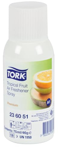 Tork Air Freshener Spray Refill Tropical Fruit / Premium Room Freshener / Odour Eliminator / 3000 Sprays / Orange