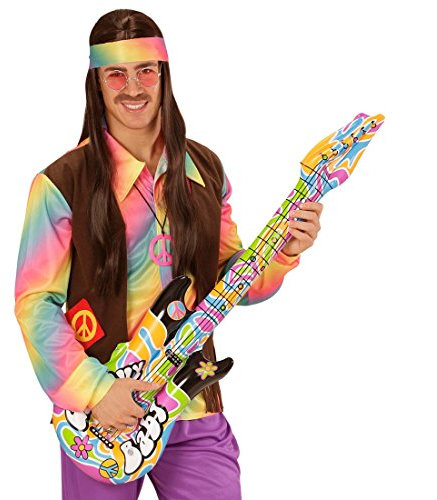 NET TOYS Aufblasbare Hippie Gitarre Groovy Luftgitarre 105 cm Rockgitarre aufblasbar Rockstar Gummigitarre Luft Musikinstrument 60er Jahre Kostüm Zubehör