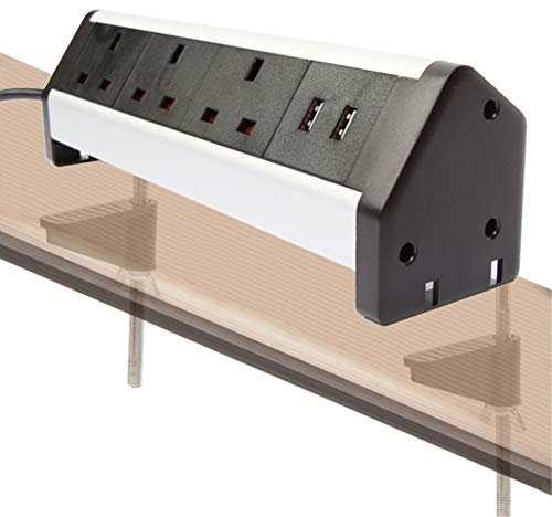 Desktop Power Socket Extension with 2 USB 3 UK Plug and 2 Mount Clamp for Office School