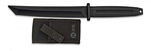 Cuchillo Entrenamiento Katana Tanto japones Negro 18,4 cm para entrenar artes marciales, dummy, airsoft, paintball, practicar, decoración, 100% seguro K25 32412 + Portabotellas de regalo