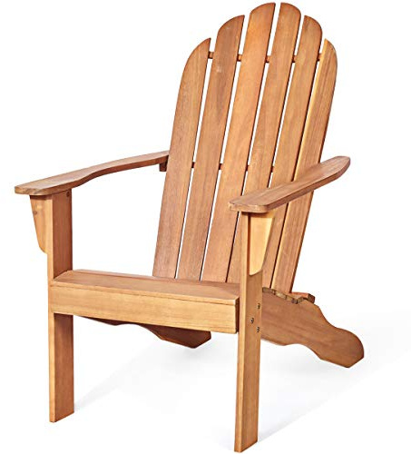 COSTWAY Silla Jardín Adirondack de Madera, Silla de Madera de Jardín con Reposabrazos y Respaldo Alto, Silla Jardin Exterior para Terraza Balcón, Silla para Hogueras de 69 x 88 x 103 cm, Natural