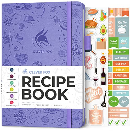 Clever Fox Journal de recettes - Créez votre propre journal de recettes et organisez votre carnet de recettes vierge - journal de cuisine vide - couverture rigide A5-60 recettes - Lavande