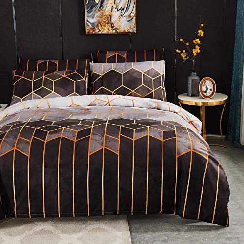 Sets de Housse de Couette 140x190 Gris Noir Anthracite Parure de lit Microfibre 2 Pièces Ensemble Literie Modern 3D Géométrique Linge de Lit avec Fermeture éclair et 1x 65x65cm Taie d'oreiller