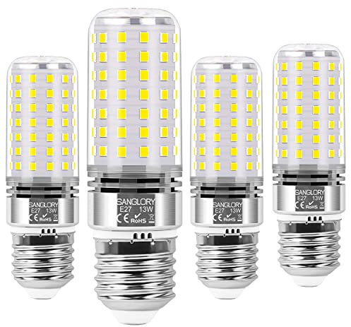 SanGlory LED-Leuchtmittel E27, Kaltweiß, 13 W – entspricht Halogen 100 W, 1400 lm, Tageslicht 5000 K, Schraubsockel, nicht dimmbar, 4 Stück