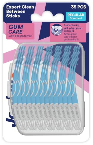 Jordan ® | Expert Clean Between Sticks Regular | 35 interdentala borstar med mjuka borst, mellanrumsborstar för skonsam rengöring och tandköttsmassage, Extra Reach | inkl. praktiskt resefodral