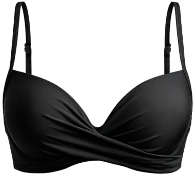 Aqua Eve Women Underwire Bikini Top Only - 2025 Push Up Swim Top Padded Bra Swimsuit, Black, Medium