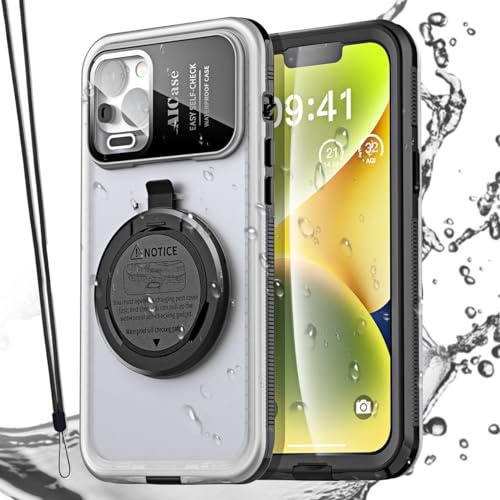 AICase Coque de téléphone étanche avec Auto-vérification pour iPhone 14, étui de plongée avec écran Tactile sous-Marin, Protection d'écran intégrée pour Douche, vélo, Plage, plongée en apnée