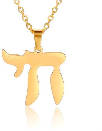 TEAMER Acero inoxidable Chai Símbolo Collar Estrella de David Colgante Hebreo Bendición Judía Amuleto Joyería Para Mujeres Hombres (Collar Símbolo Chai - Oro)