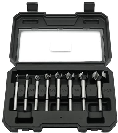 GMTOOLS Forstner Bit Set, 8PCS Forstner Drill Bits for Wood, Carbide Forstner Bit for Woodworking, Auger Opener Round Shank Drilling Cutting Tool for Hardwood, Softwood, Plastic, Plywood