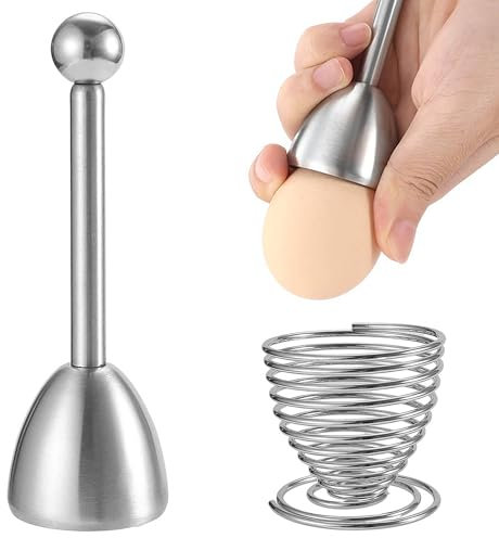 OioTuyi Hochwertiger Edelstahl Eierköpfer und Eieröffner Set, Eierschneider, Perfekt als Eierschalensollbruchstellenverursacher, Eierpiekser und Eierbecher