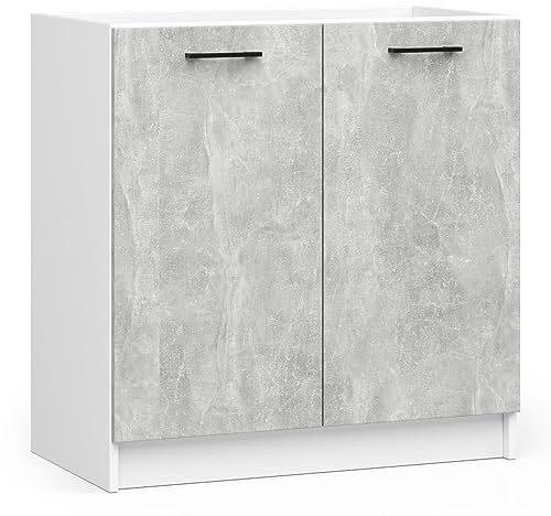 AKORD | Mueble de Cocina Bajo Fregadero - Oliwia S80 | Base de Cocina con 2 Puertas y 1 Estante | Mueble de Entrada | Armario | 46 x 80 x 82 cm | Blanco | Cemento