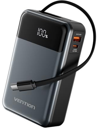 VENTION Batterie Externe 65W 20000mAh, Charge Rapide USB-C PD avec Écran LED Numérique, Chargeur Portable pour PC Portable, MacBook, iPad, iPhone 17/16/15/14, Samsung Galaxy S25/S24/S23