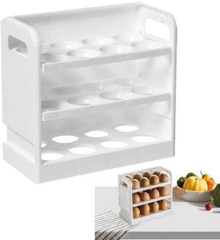 Organisateur d'œufs pour réfrigérateur, rangement d'œufs pour réfrigérateur | Grille à œufs rabattable pour réfrigérateur – Plateau empileur à 3 niveaux et 24 grilles, boîte