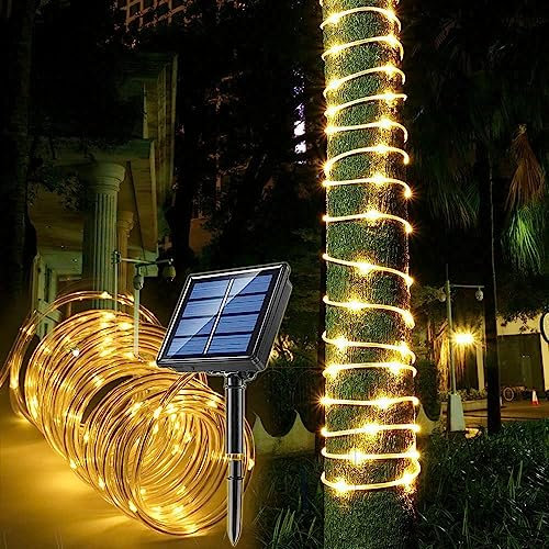Auting Catena di luci solari per esterni, 100 LED, per esterni, impermeabile, 8 modalità, luce bianca calda, per decorazione di alberi, giardino, cortile, casa, illuminazione, feste e terrazze