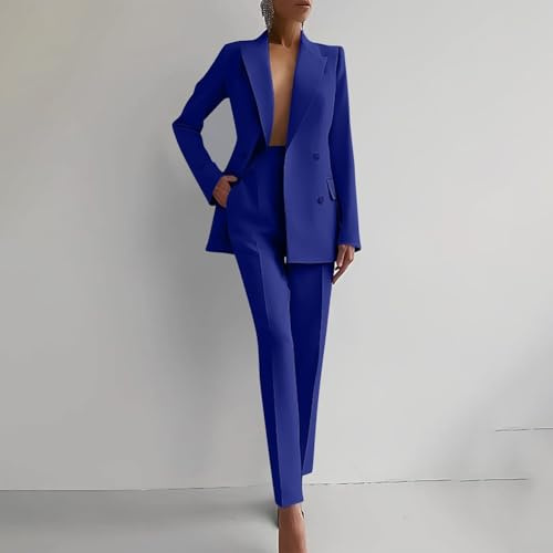 Modern Women's Outfit with Long Sleeve Coat and High Waist Trouser Suit for Casual Days (L Dark blue)
