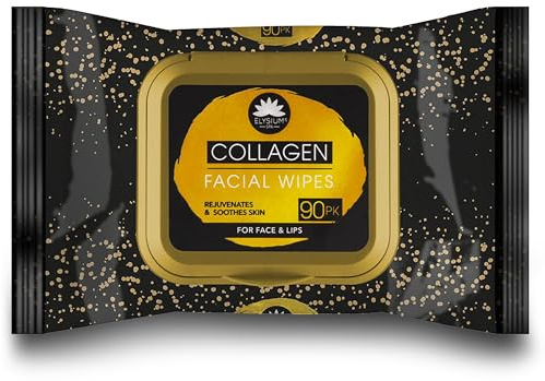 HiFEN® Collagen Infused Facial Wipes, 3Pack Daily Aloe Vera Extract Rejuvenate Soothe Moisturising Skin Wipes for Face and Lips, Removes Makeup & Impurities 90 Count (3 Pack of 30)
