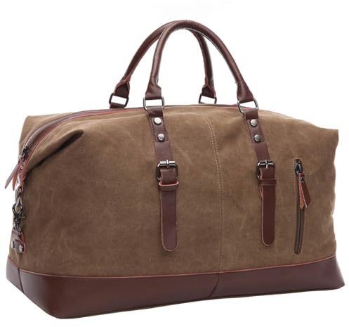 Reisetasche aus Segeltuch, 40–50 l, große Kapazität, Reisetasche, Sporttasche, multifunktionale Schultertasche, Hand- und Crossbody-Tragetasche, Wochenendtasche für Damen und Herren, coffee
