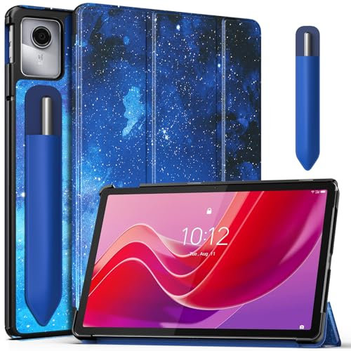 MoKo Cover per Lenovo Tab M11 11 (TB330FU/TB330XU) 2024 con Porta Penna, Auto Sveglia/Sonno, Custodia a Ribalta con Supporto Ultrasottile&Custodia Adesiva Collegata alla Custodia per Penna,Stella Blu