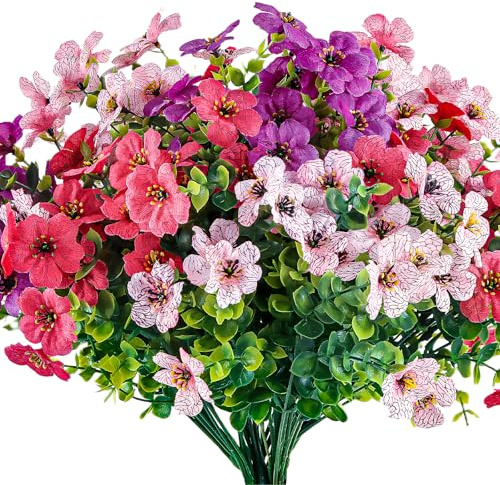 CIYIN 9 Piezas de Flores Artificiales, Arbustos Resistentes a los Rayos UV, Plantas Artificiales Decorativas, Flor Falsa para Interiores y Exteriores, para Decoración de Jardín, Hogar, Balcón